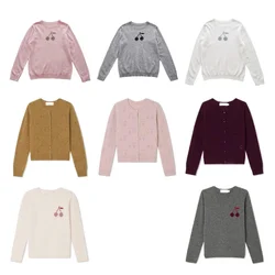 OUYANG&IVAN Children's Sweater BP Girls' Autumn/Winter Sweater Cherry Knit Sweater with Long Sleeve Crewneck Jumper Kid Top