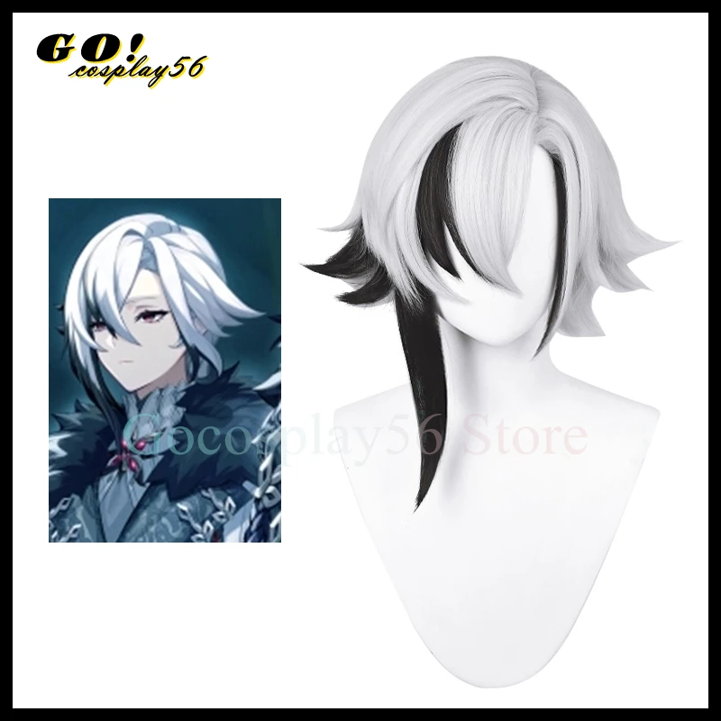 

Arlecchino Cosplay Wig Snezhnaya Knave Fatui Short Gray Black Heat Resistant Hair Game Halloween Headwear