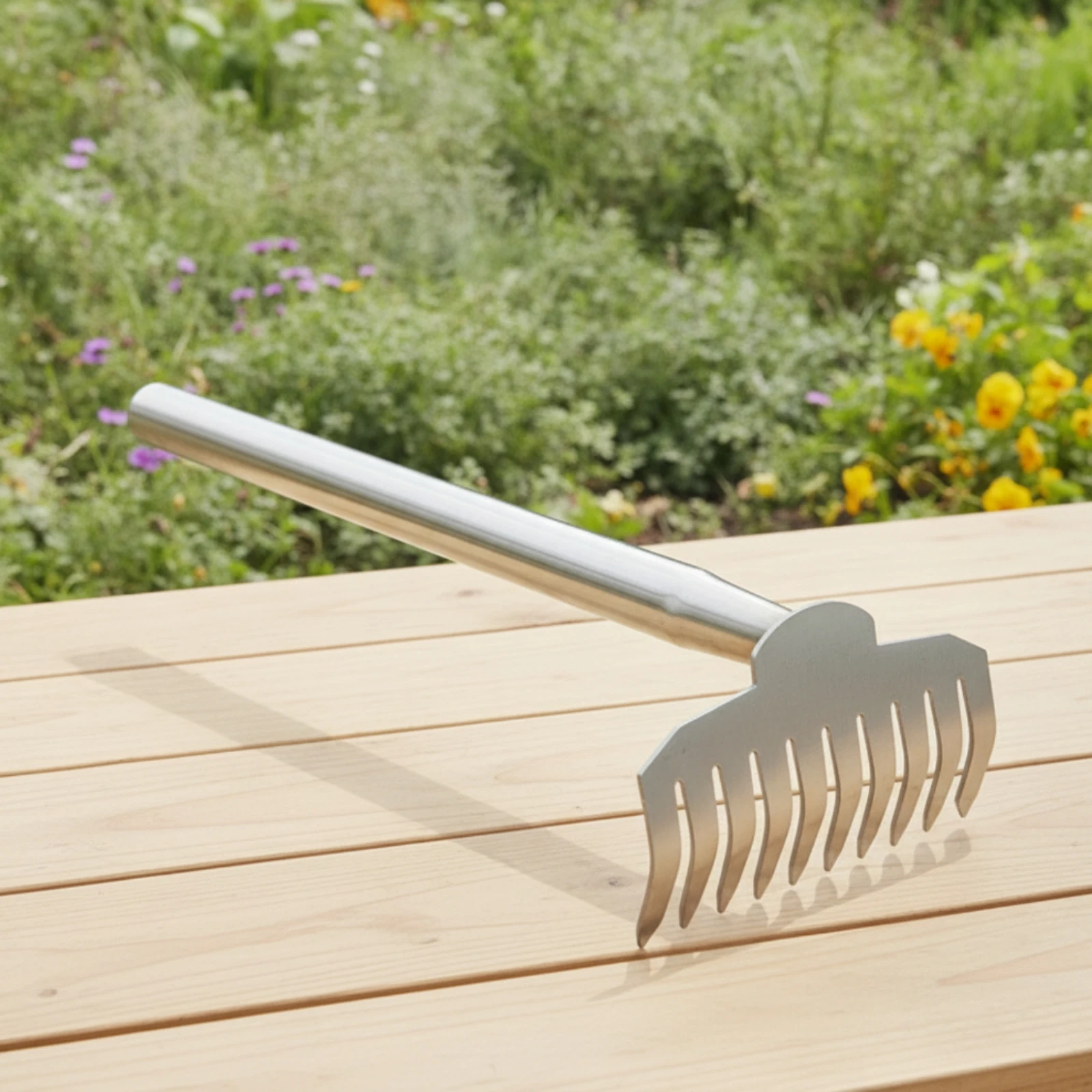 Hand Weeder with Rake Head Stainless Steel Garden Weeding Tool Soil Loosening Rake All-Metal Unwanted Growth Puller Heavy Duty