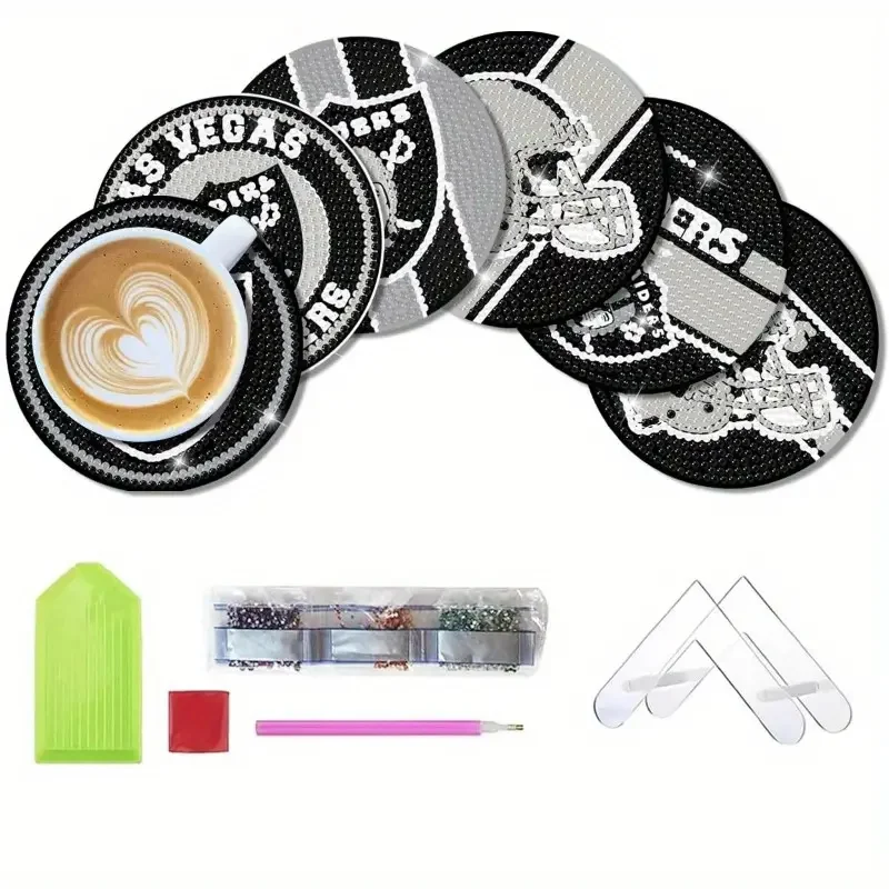6/Set DIY Diamond Painting Coasters Non-Slip Wood Drip Mats Crystal Rhinestone Diamond Art Adult Coasters