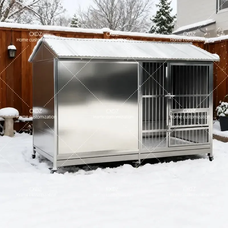 Stainless Steel Dog Cage Outdoor Windproof Rainproof Kennel for Medium Large Dogs with Toilet Winter Warm Pet House Villa
