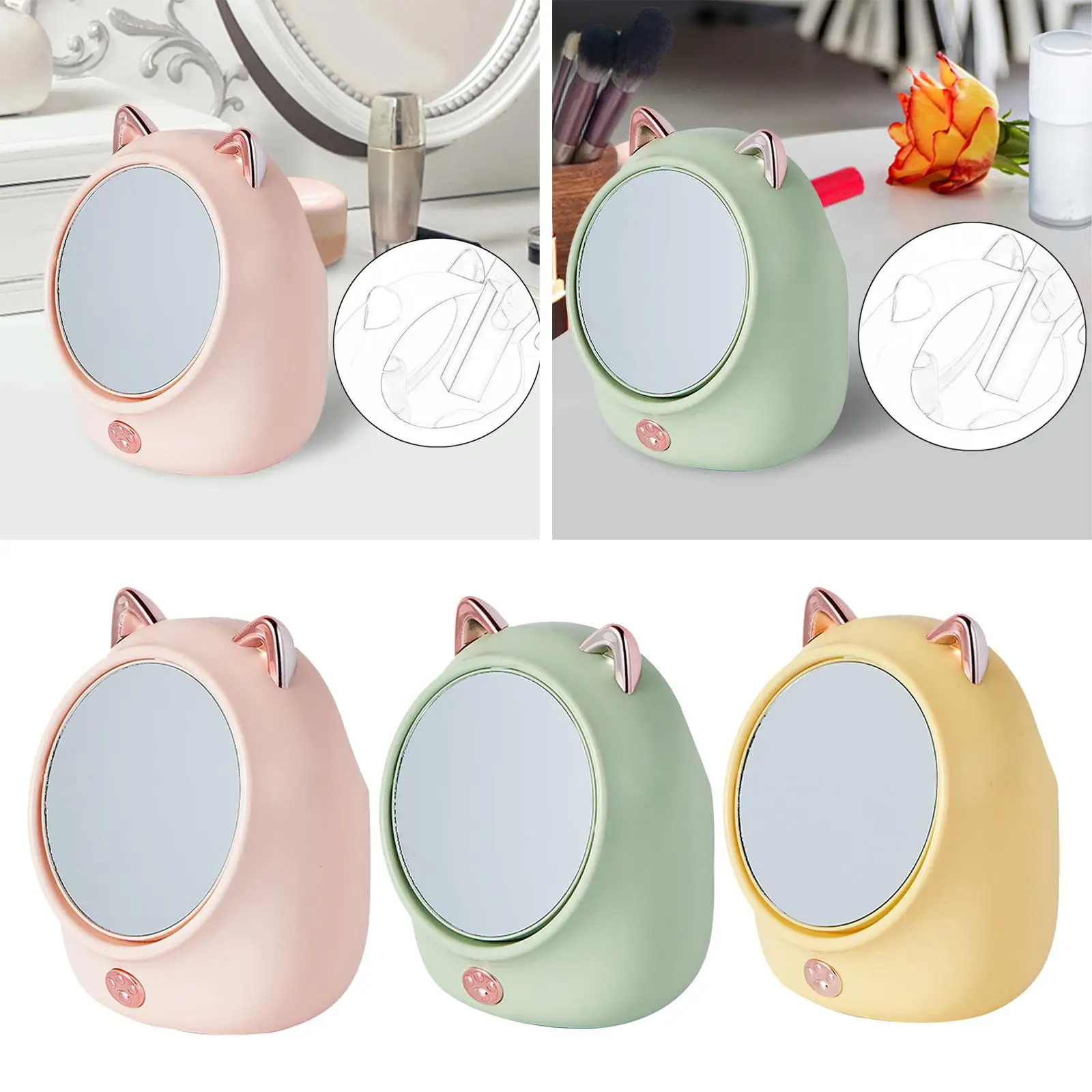 Boîte de rangement de maquillage avec miroir double face, étui cosmétique, miroir de courtoisie, 360