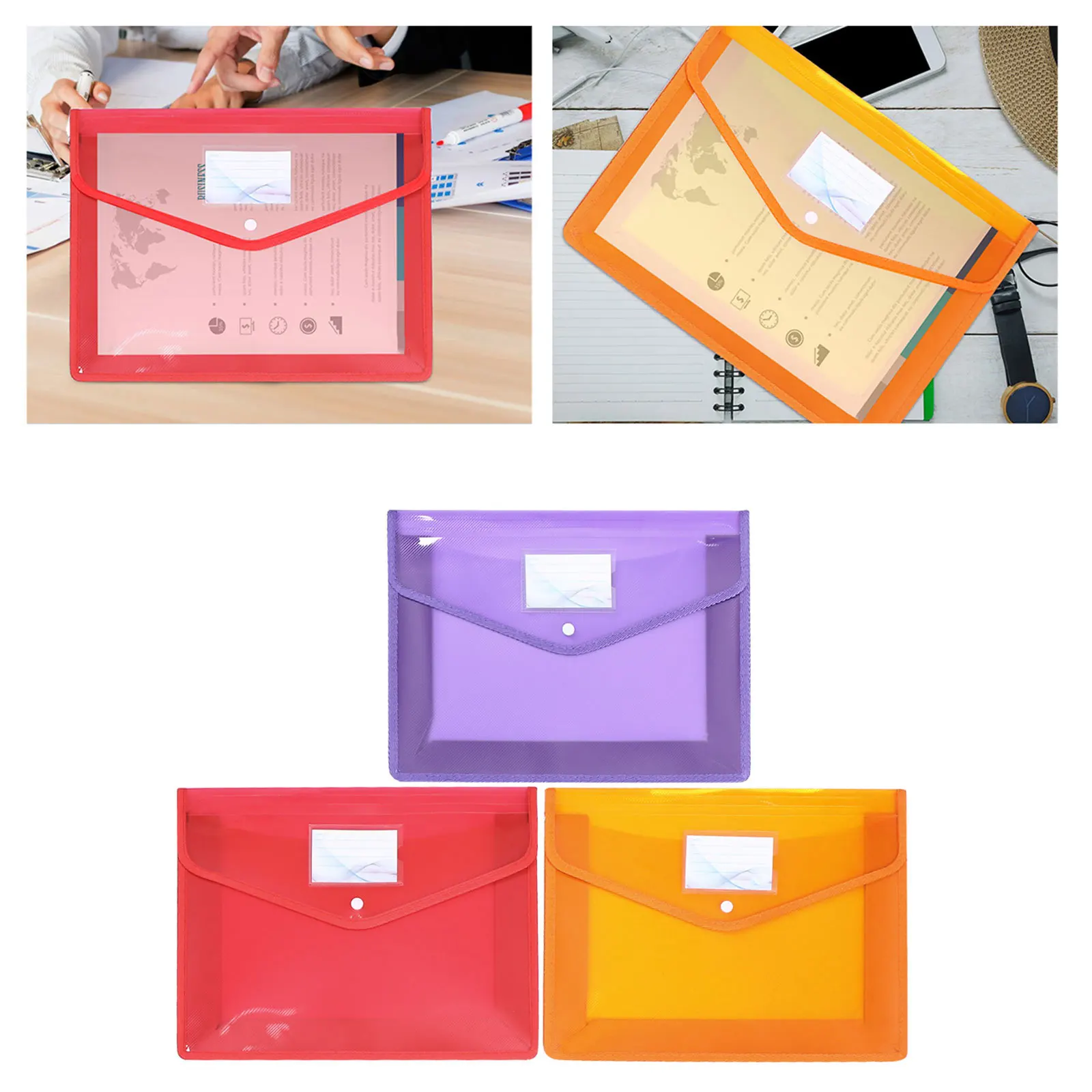 

3pcs A4 Waterproof Document Bag Transparent Pvc File Folder For Office School Stationery Storage Lightweight Snap Button