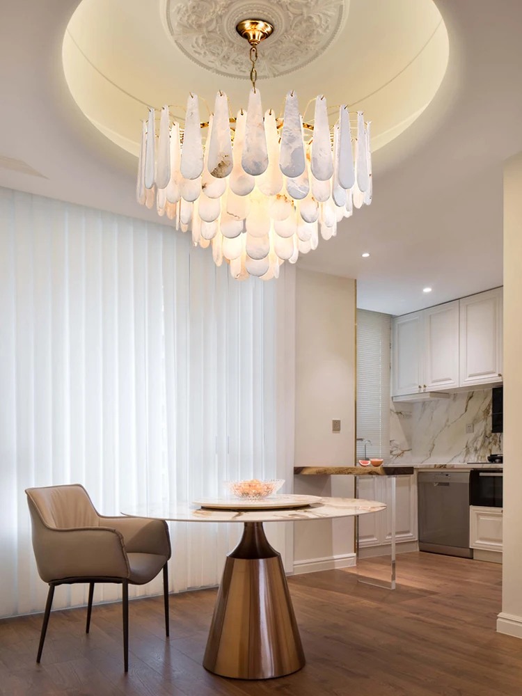 Marble Home Art Deco Gold Silver Dimmable LED 2026 Chandelier Lighting Haning Lamp Lustre Para Sala Estar For Foyer Dinning Room