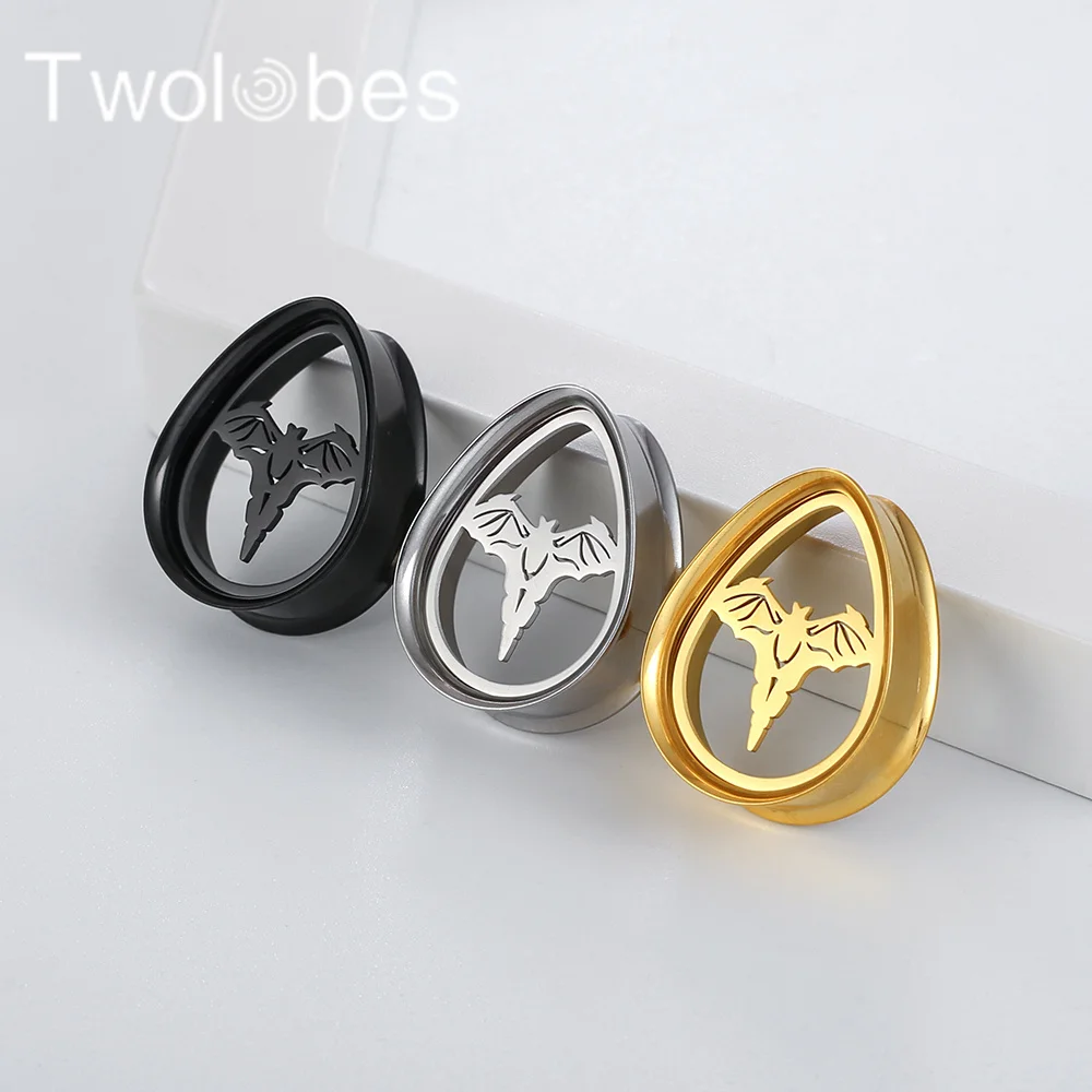 Twolobes 2 pz Teardrop Double Flared Bat 316 in acciaio inox Ear calibri tappi tunnel Piercing donne Body Jewelry barella