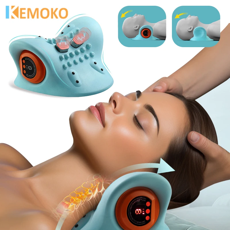 

Electric EMS Pulse Cervical Massager Neck Acupoint Vibration Heated Neck Correction Traction Support Pain Relief Massage Pillow