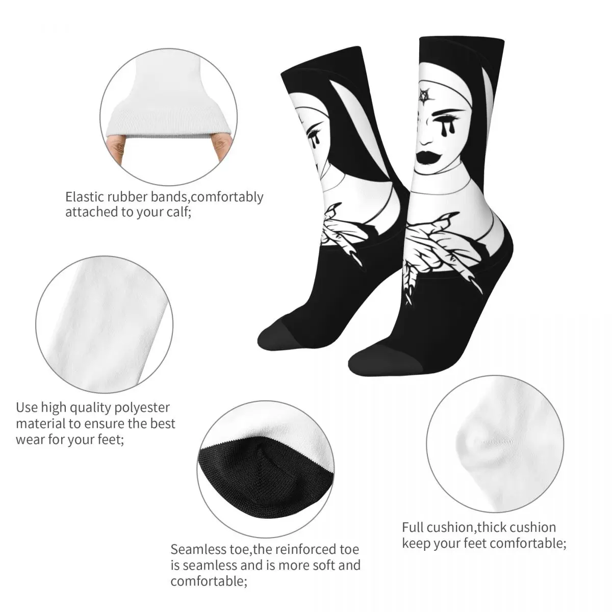 Unholy Nun Accessories Socks Breathable Horror Nun Skateboard Long Socks Cotton for Unisex Gifts