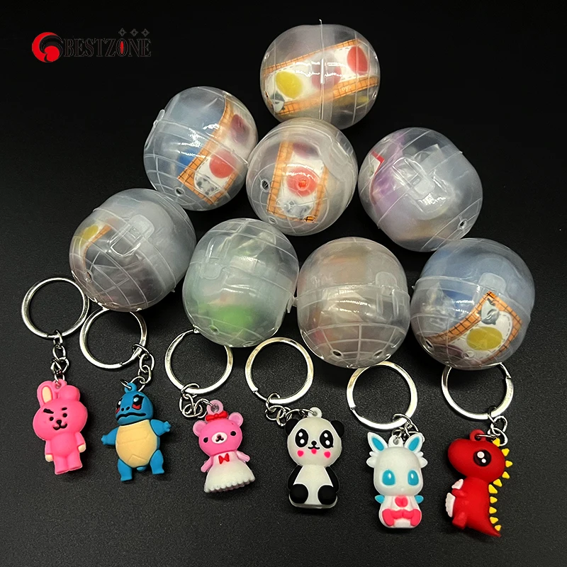 20Pcs 47*56mm 1.85*2.2Inch Toy Capsules Surprise Ball Conjoined With Keychain Rubber Cartoon Toy Animal For Vending Machine Kids