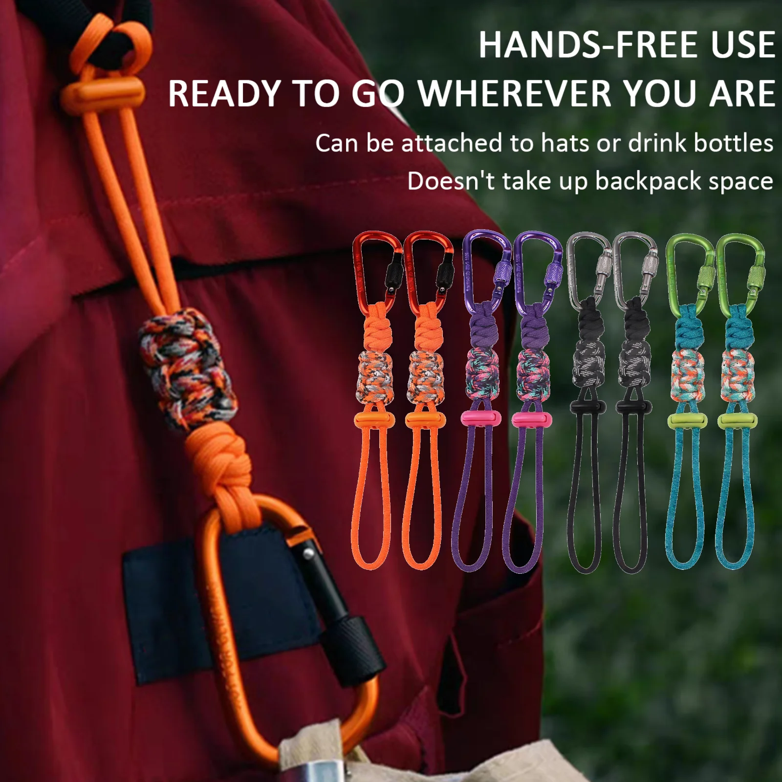 Hand-Woven Water Bottle Holder Lanyard with Carabiner Clip Multifunctional Hook Keychain Backpack Accessories for Travel Fishing