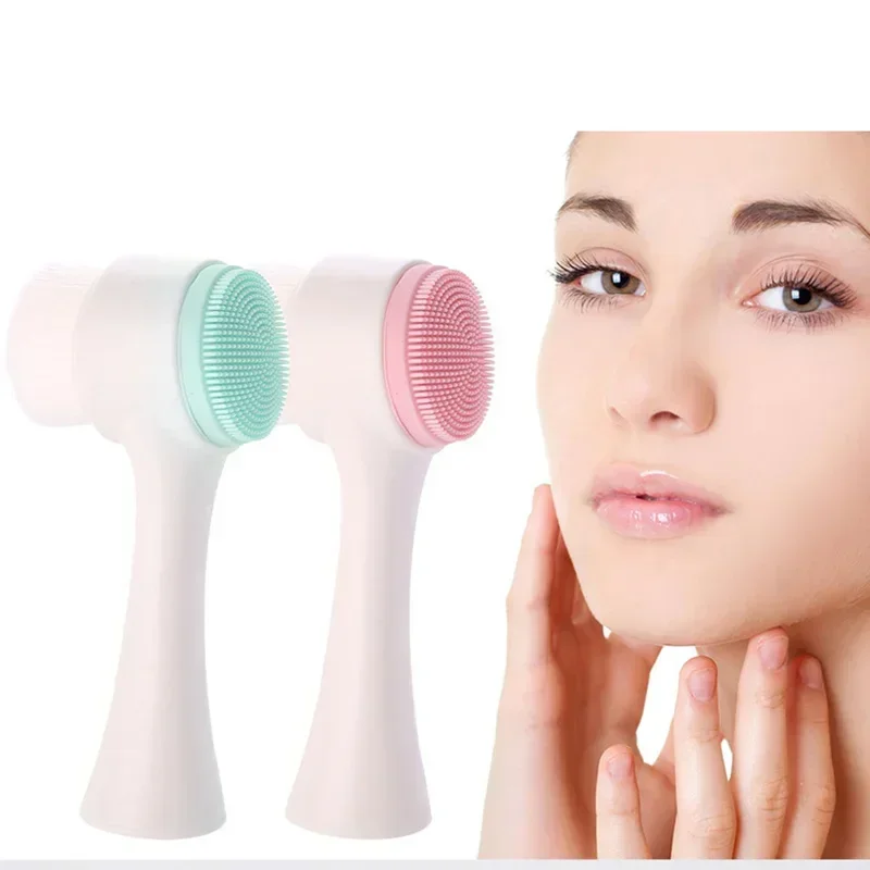 Silicone Double-Sided Face Cleansing Brush Facial Cleanser Blackhead Removal Product Pore Cleaner Exfoliator Face Scrub Brush
