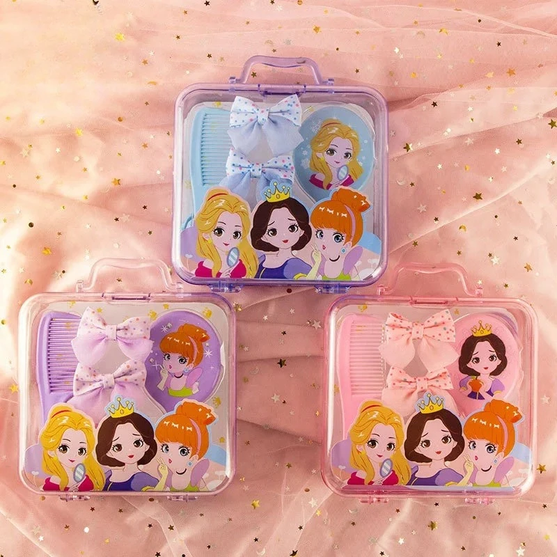 

Disney Princess Combs Mirror Hairpin Hair Rope Set Box Cartoon Hairs Clip Barrettes Rubber Band Hair Brush Children Girls Gifts
