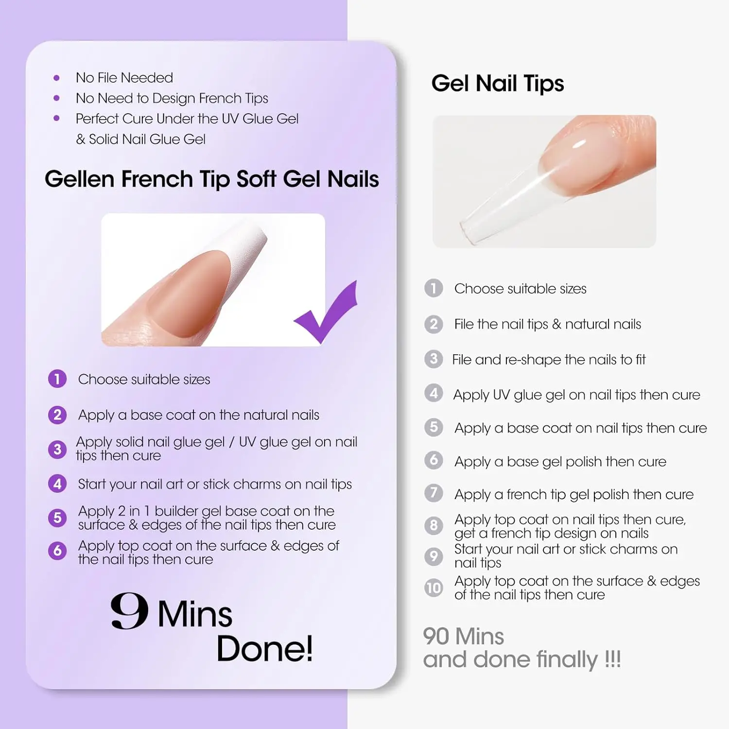 젤렌 프렌치 항균 젤 네일 폴리쉬 키트 세트 (램프 포함) 매니큐어용 모든 짧은 스퀘어 팁 150개 소프트 키트-브라운 프레스