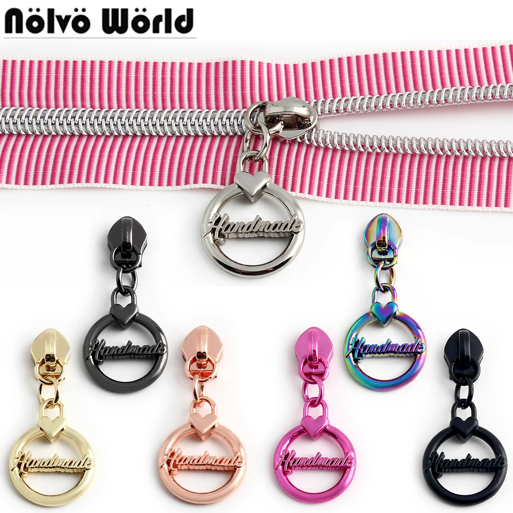 10/30/100PCS Heart-shape Handmade 5# Nylon Metal Zipper Slider Head For Household Handbag Garment Bag Sewing Crafts Accessories