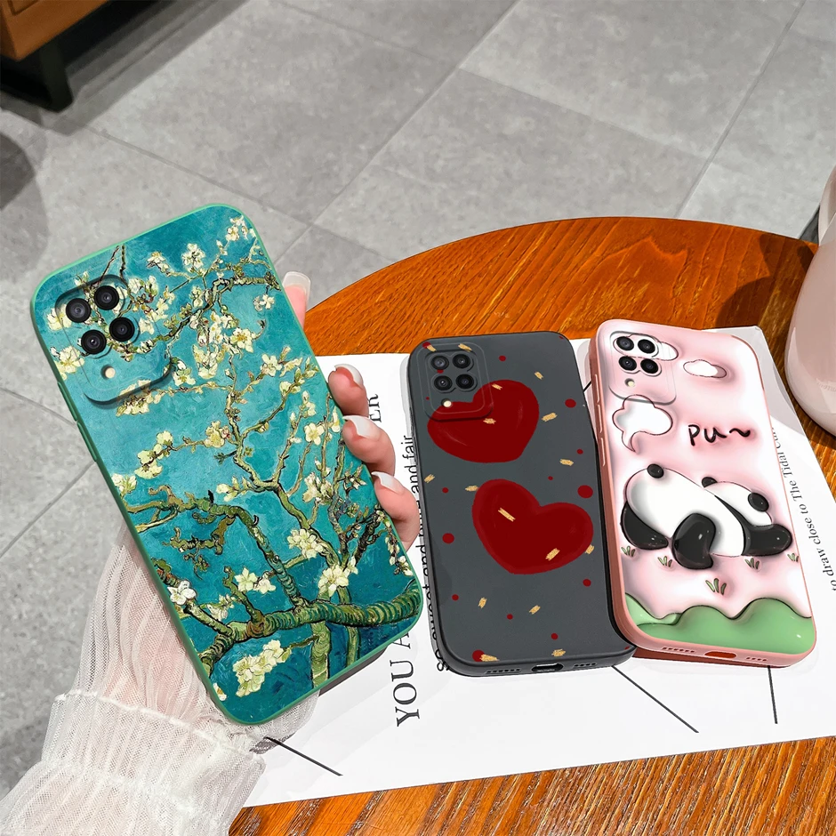 Funda para Samsung A12 M12 F12 bonita flor lindo patrón de Panda suave Funda a prueba de golpes para GalaxyA12 M12 F12 Funda de silicona para teléfono