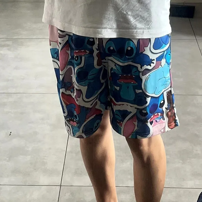 Disney Stitch Cartoon Sport Shorts Men\'s Summer Loose Home Pajama Pants Fashion Couple Seaside Vacation Beach Pant Swimsuit Male