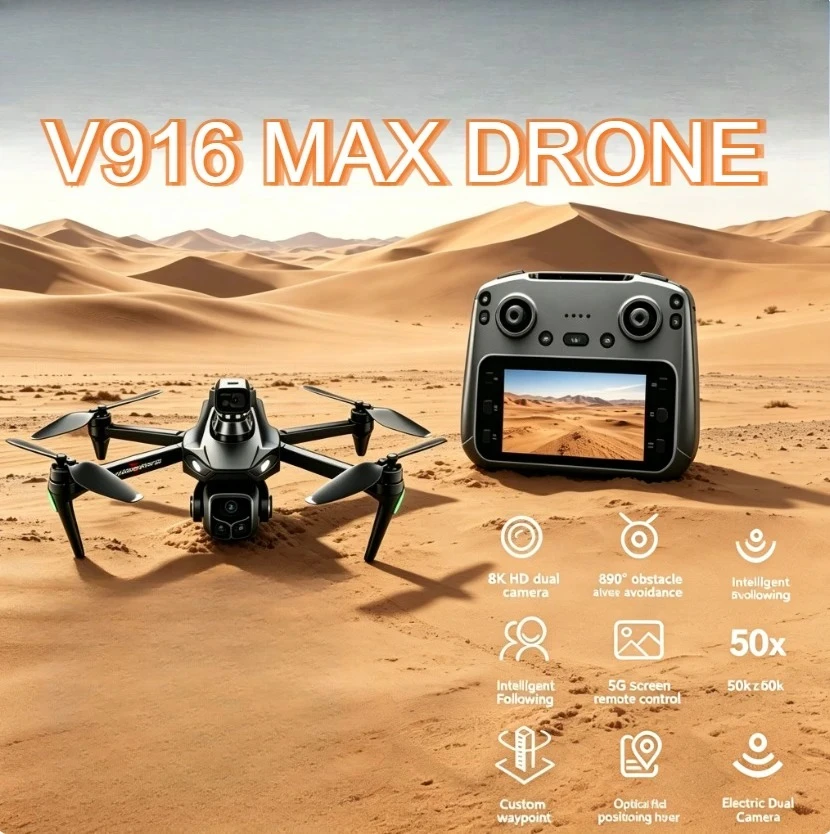 Original V916MAX Drone 8K Dual Camera 5G FPV GPS Auto Return Laser Obstacle Avoidance RC Quadcopter with Screen Controller