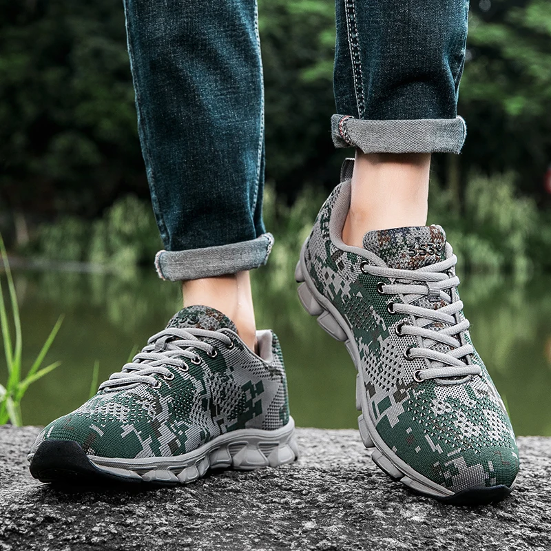 Camuflagem Sneakers para homens, formadores masculinos, tênis, calçados esportivos casuais, trekking, viagem, viagem, trail running ao ar livre, frete grátis