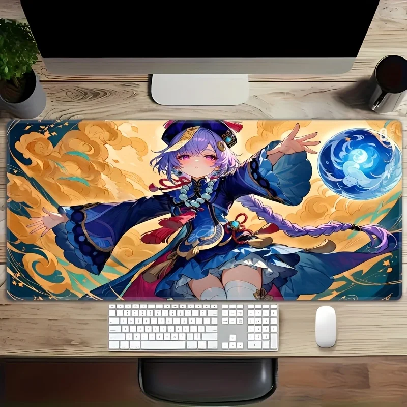 

Genshin Impact Qiqi Large Gaming Mouse Pad XXL Anime Girl Desk Mat Non-Slip Rubber Keyboard Pad for Office Gamer