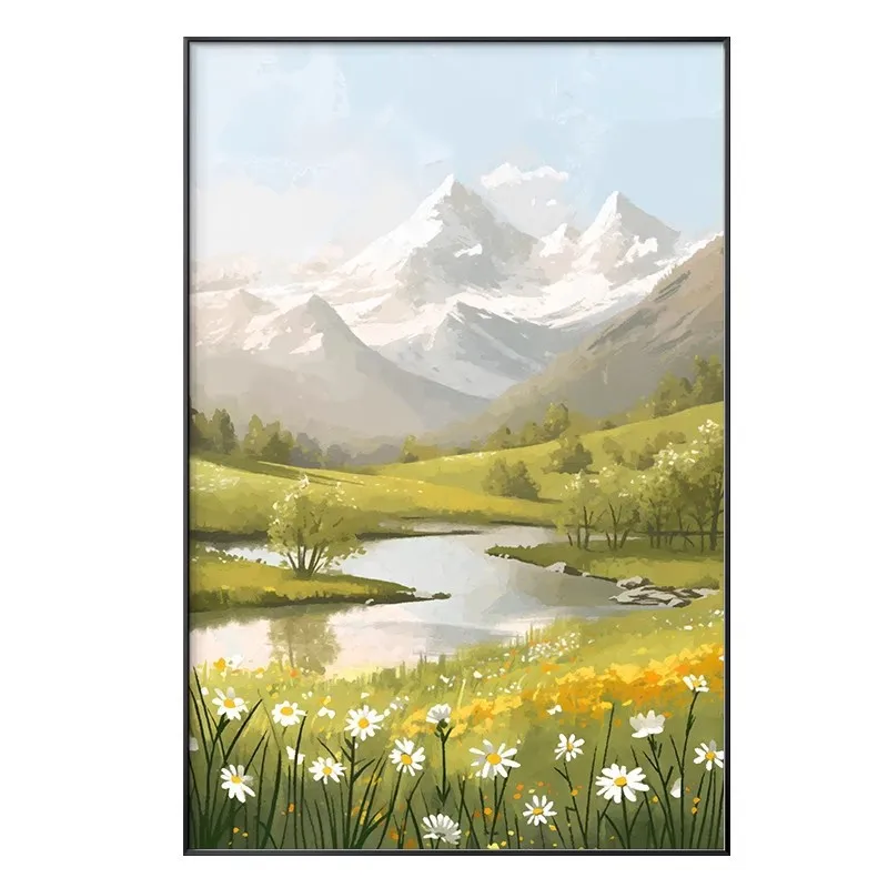 

Cream wind living room decorative painting landscape painting atmosphere sofa background wall combination mural day