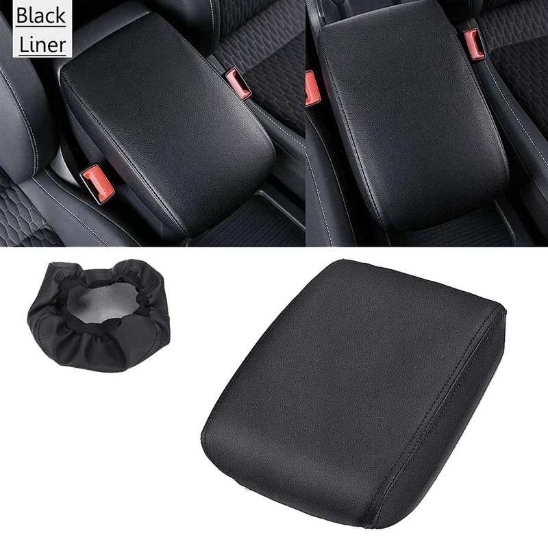 2X Car Leather Center Console Seat Box Pad Armrest Cover Protective Cover For Tiguan MK2 2016 2017 2018 Black