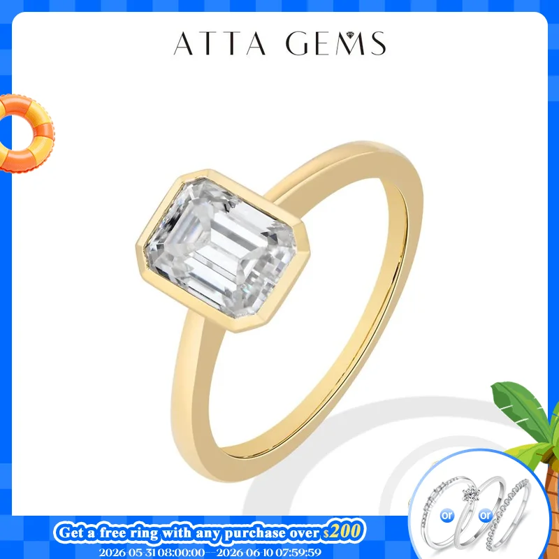 Anillos de Moissanita con Corte Esmeralda y Engaste de Bisel ATTAGEMS para Mujer y Hombre, Plata S925, Anillo de Compromiso Solitario de 2.0CT, Joyería Fina Certificada