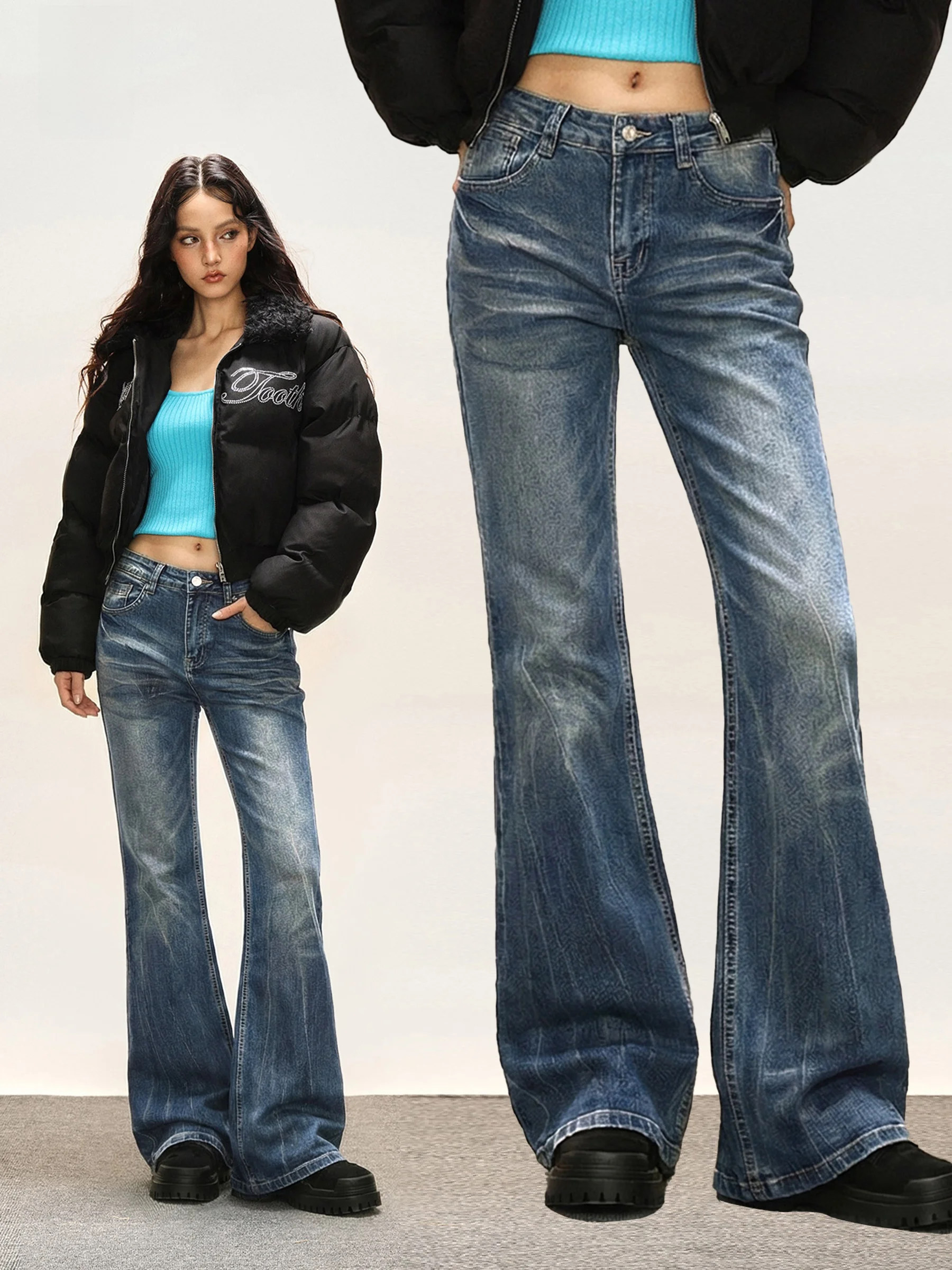 

Low Waist Bell Bot Denim Jeans Women's Spring Season Retro Wa Slim Fit Straight Leg Pants Hot Girl Sle Flared Trousers