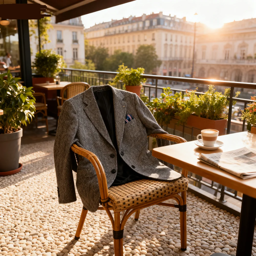 

Wool Gray Blazer Unique Single Breasted Formal Suit Notch Lapel Fish Spine Jacket Pa Casaco Jaqueta Moda Lapela Notch Terno