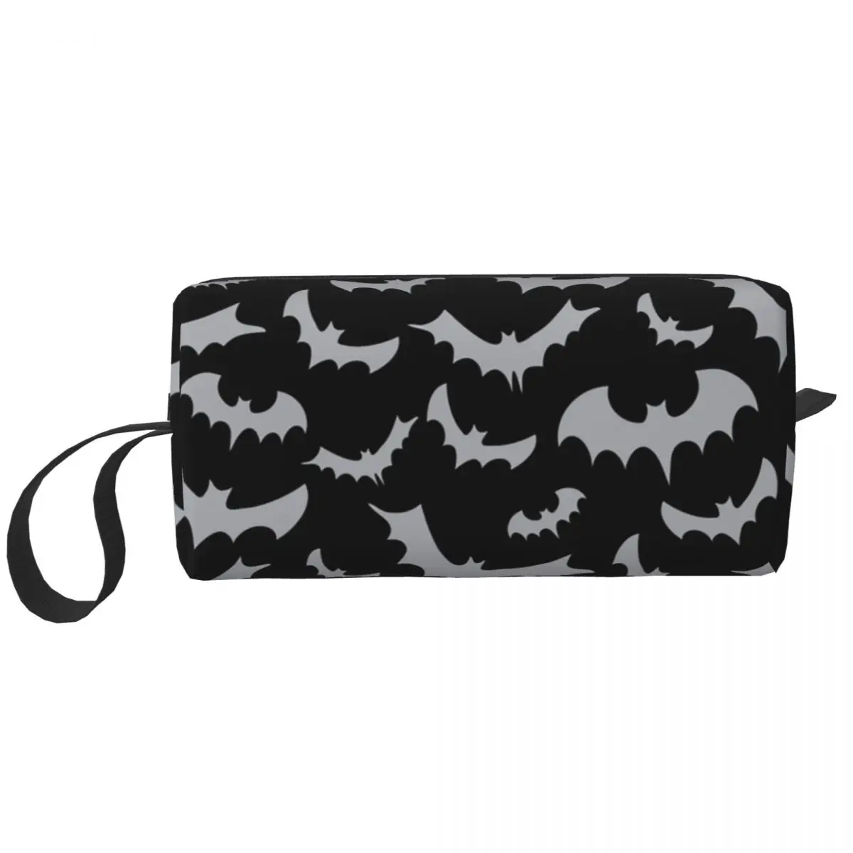 Custom Enchanted Bats In Light Gray On Black Toiletry Bag Women Goth Occult Witch Makeup Cosmetic Bag Beauty Storage Dopp Kit