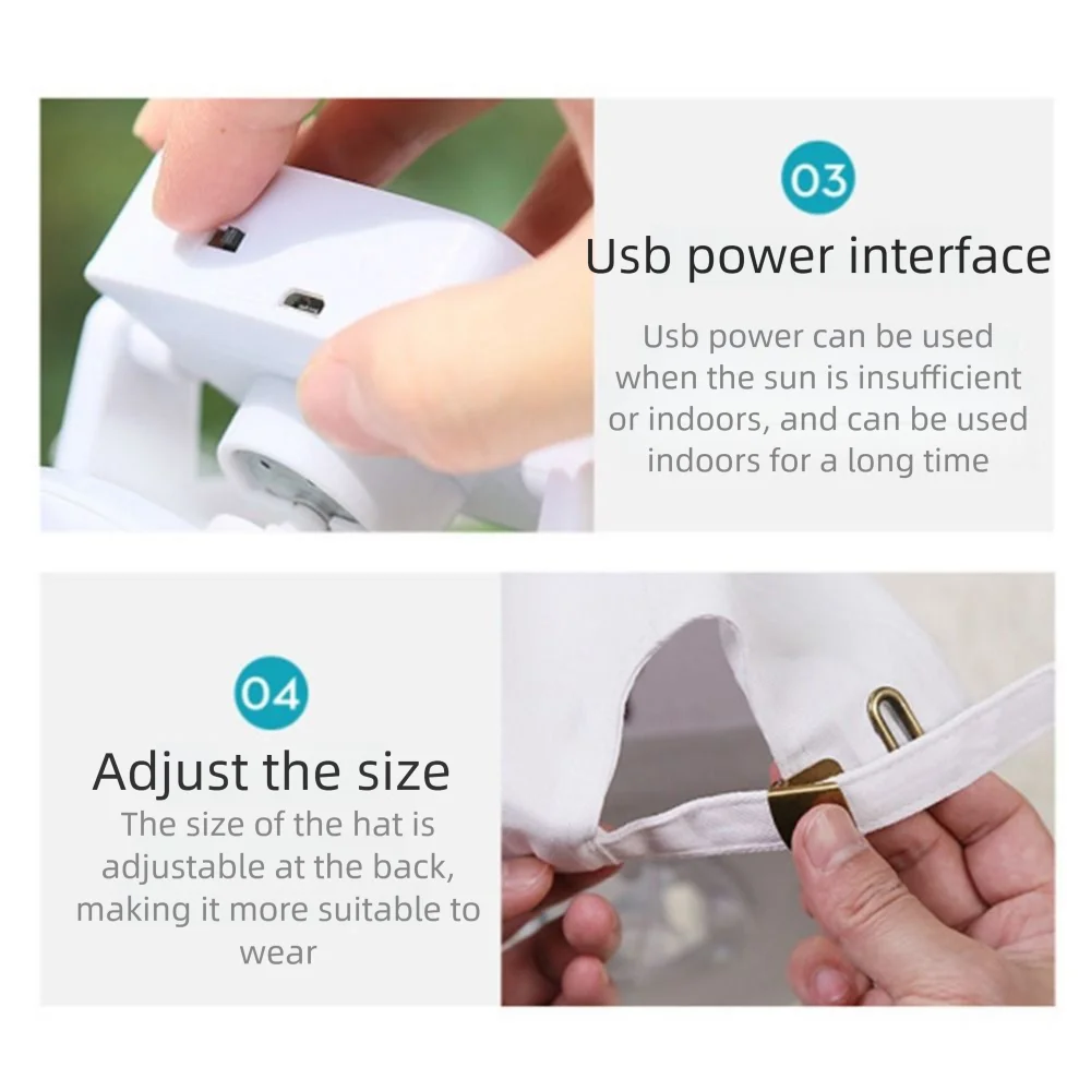 Korea Style Solar Fan Hat USB Charging Strong Wind Sunhat with Cooling Fan Multifunctional Solar Powered Wide Brim Baseball Cap view 6