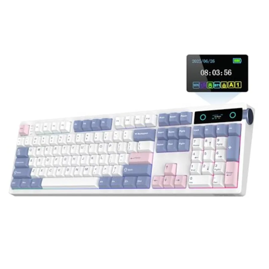 Gaming keyboard with screen knob creamy gasket mount hot-swap switches RGB backlight 10000mAh battery wireless full-size mechan