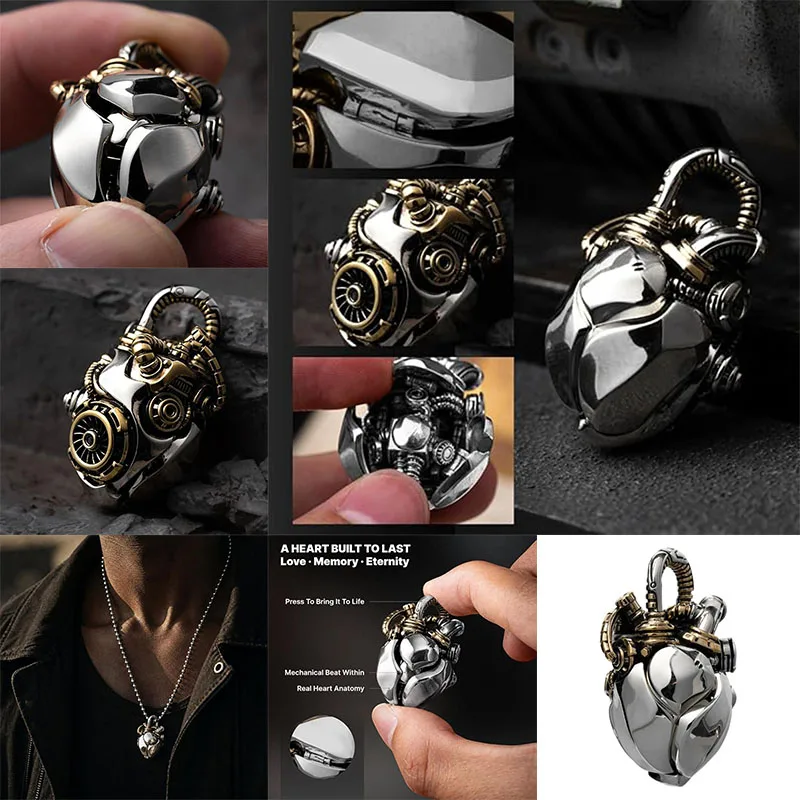 2026 Mechanical Magnet Heart Pendant Necklace Beating Heart Brass Crafts Jewelry Steampunk Halloween Fidget Gift For Men Women