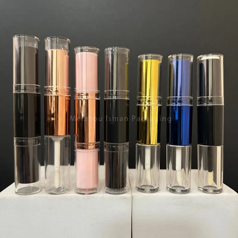 

50Pcs 2 in 1 Rose Gold Lipstick Lip Oil Packaging Container Black Double Head Two Sided Dual Lipstick Lipgloss Tube 10ml 4ml