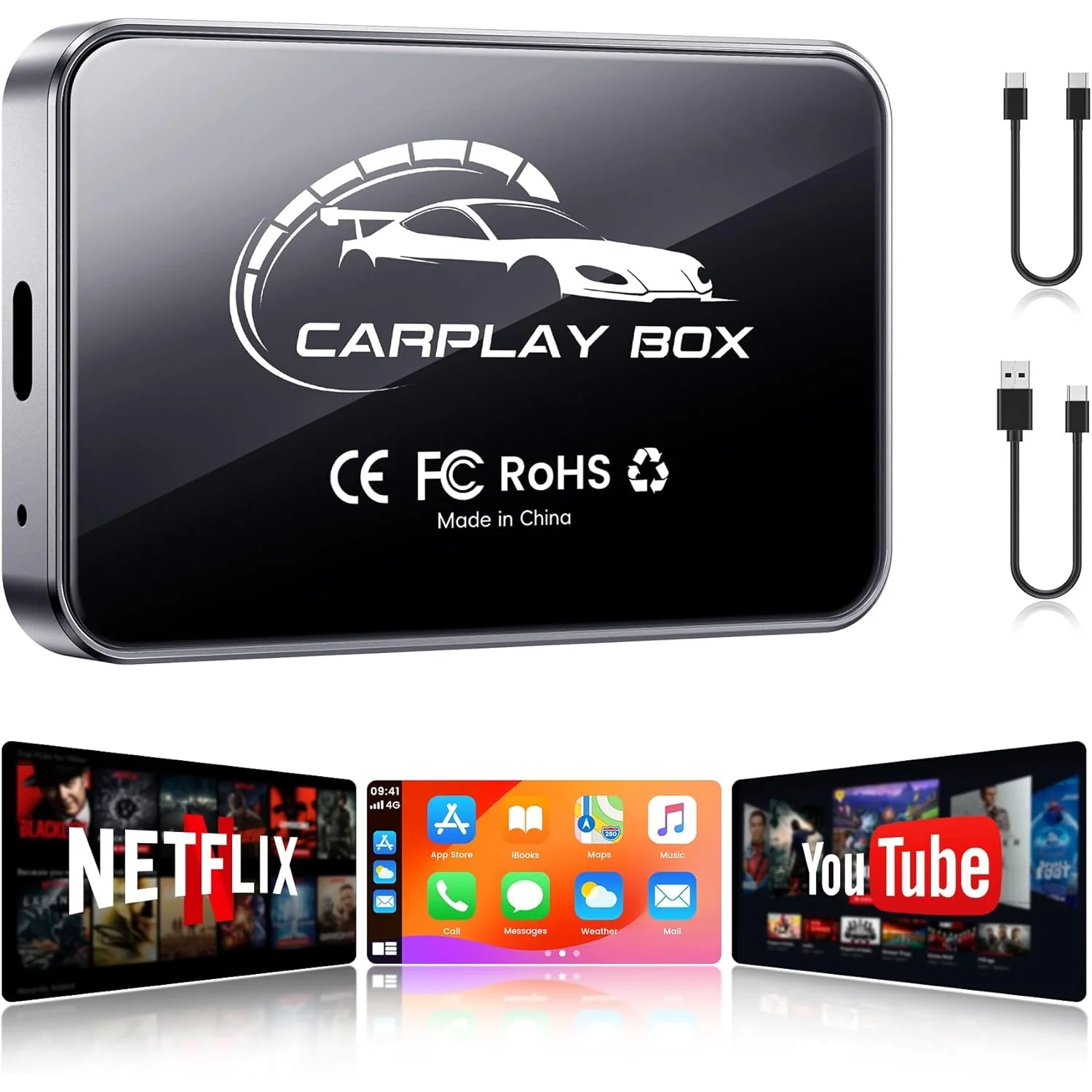 Wireless CarPlay Magic Box Adapter, Convert Wired to Wireless CarPlay, Built‑in Netflix YouTube Streaming Video, Car Play Multimedia Dongle, OTA Update, for Factory Wired Apple CarPlay Cars