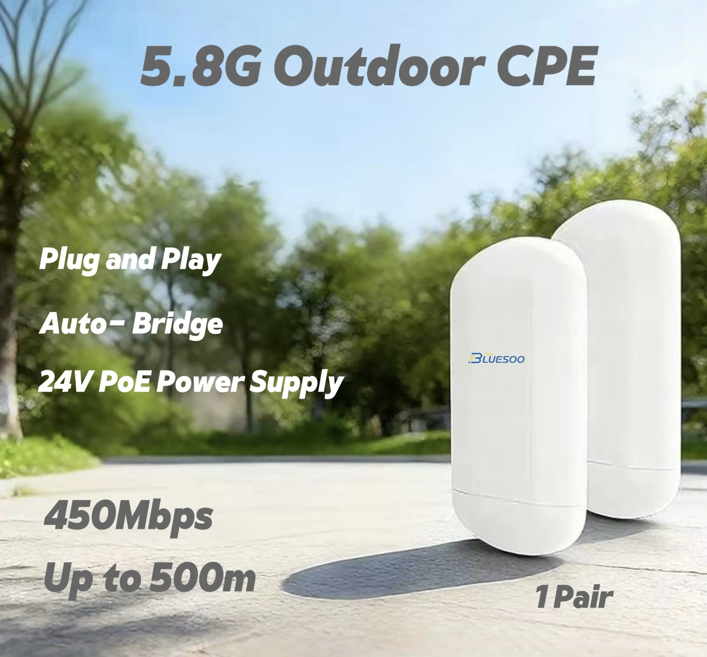 

BluesooTech 5,8G 450 Мбит/с Открытый CPE-мост Точка доступа 5,8 ГГц 500 м-1 км Удлинитель дальнего действия WiFi Ретранслятор Wi-Fi Bridge PTP PTMP