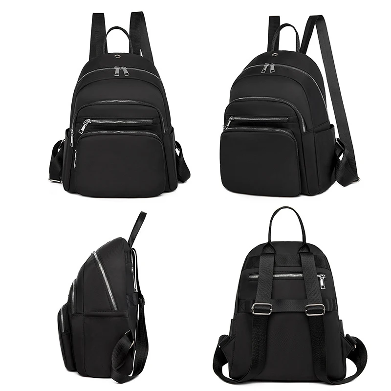 Zaino da viaggio Softback da donna con doppia spalla Zaini neri solidi per giovani adolescenti Borse da scuola casual stile preppy in tessuto Oxford