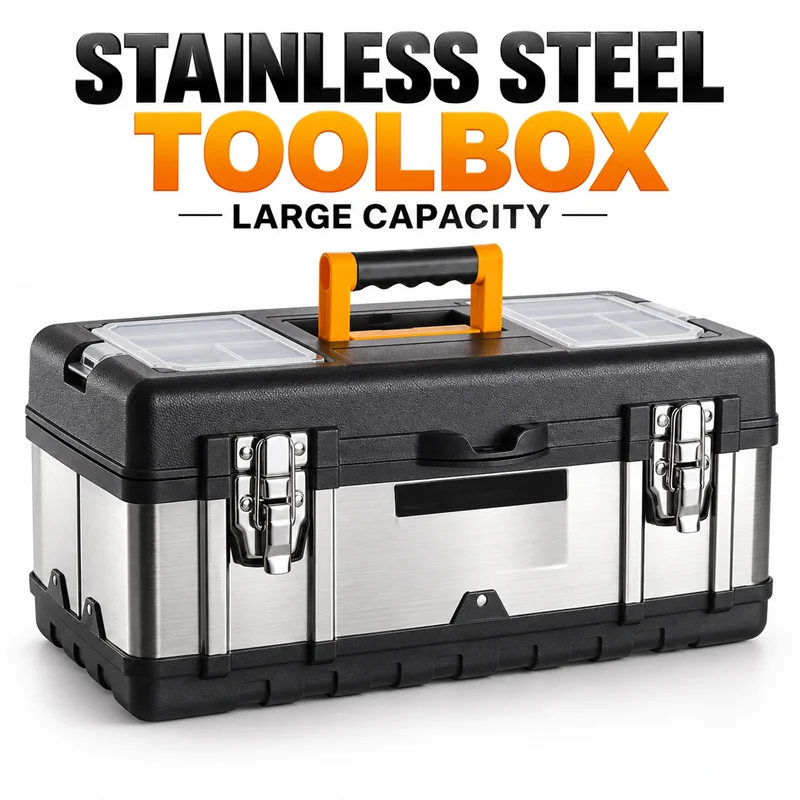 14/17/20 Inch Tool Box Stainless Steel Toolbox Suitcase Empty Large Tool Case Hardware Tool Storage Box Metal Portable Tool Box