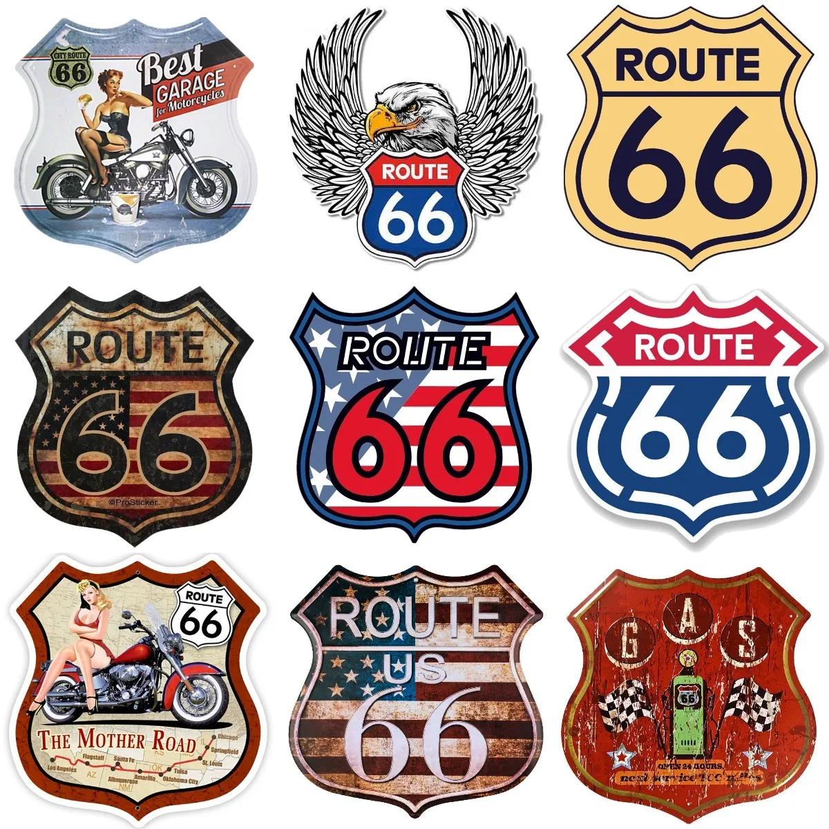 Route 66 Old School Style Creative Badge PVC Sticker for Decorate Off-road Car Wall Room Truck Motorcycle Van Decal Accessories