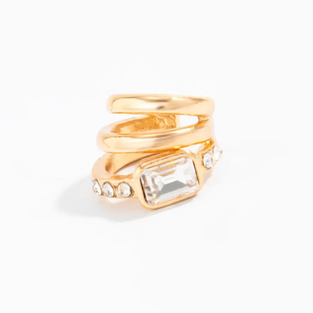 Vintage Multi-Layer C-shaped Ear Clip Golded Silver Triple Ring Clip Irregular Shape Metal Square Zircon Stud Earrings Women