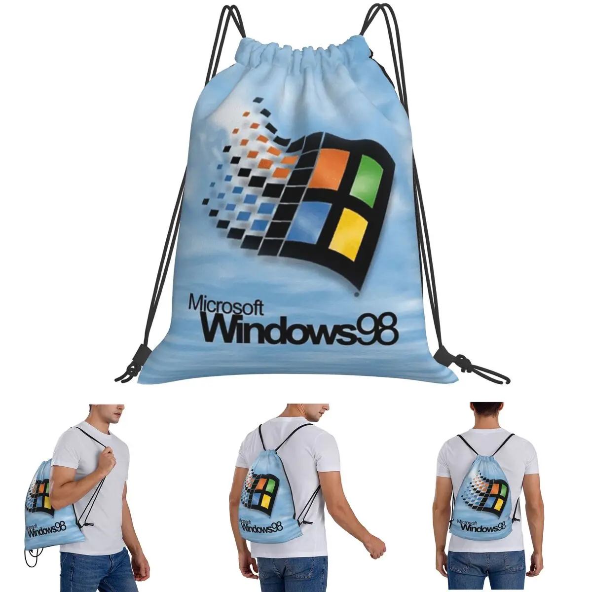 Windows 98 Start Screen Backpacks Multi-function Drawstring Bundle Pocket Sports Bag Book Bags for Man Woman School