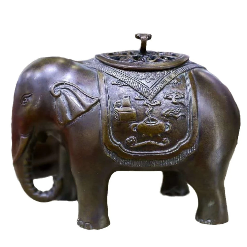 Ancient pure brass incense burner household offering Buddha tea ceremony ornament incense burner