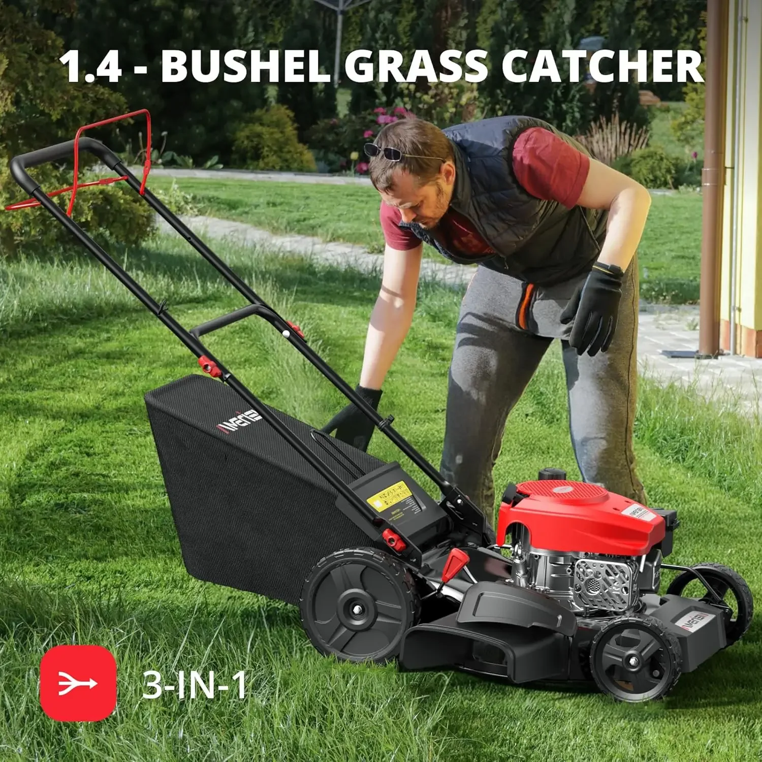 Gas Self Propelled Lawn Mower For Large Yard 170cc 4 Stroke Engine 6 Position Adjustable Cutting Height 3 In 1 Mulching Side Dis
