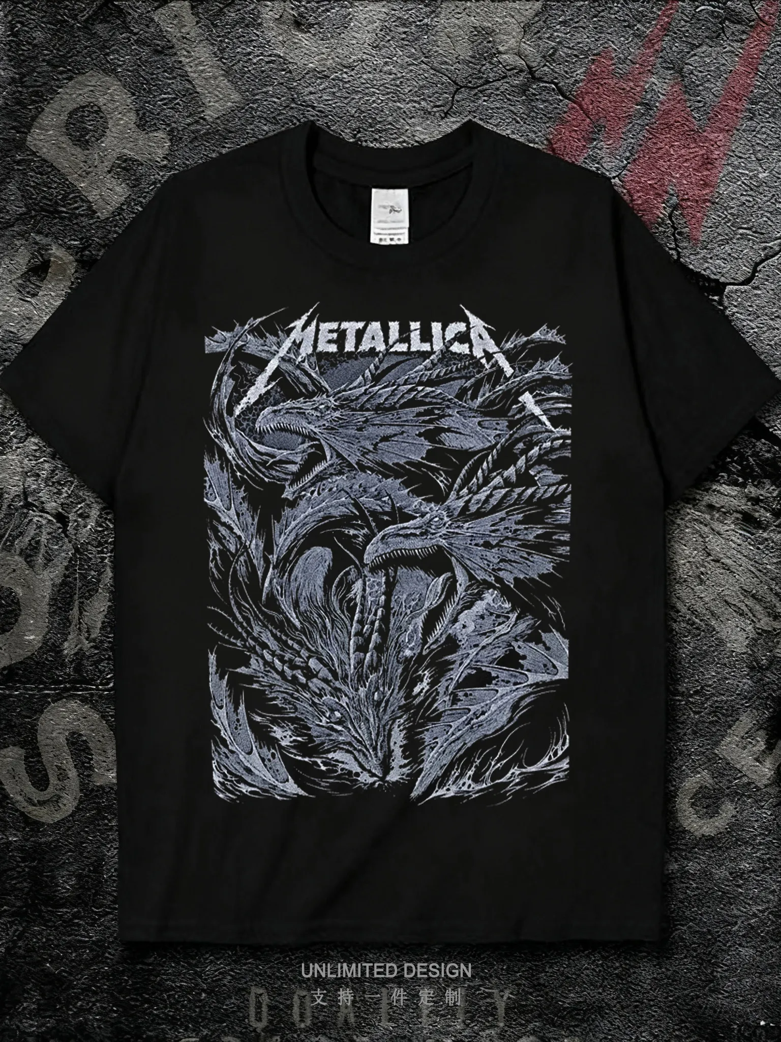 Metallica Metal Band Rock Print Cotton Short-sleeved T-shirt Loose Dark High Street Style Summer for Boys and Girls