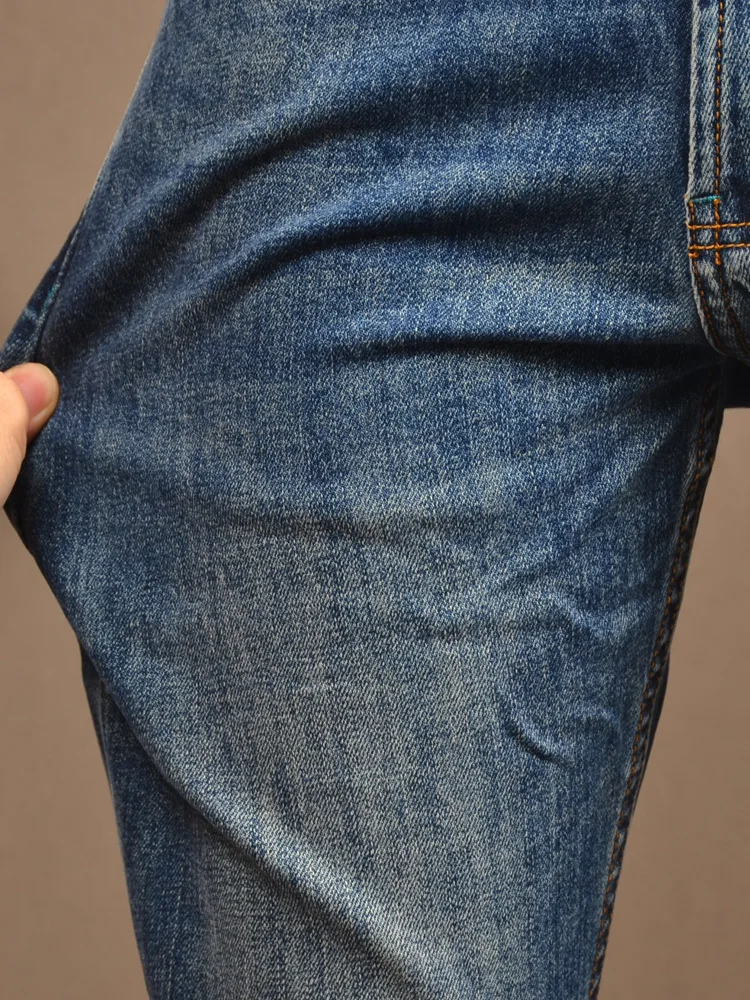 2024 Classic Men's Elastic Jeans Men's Office Business Trends Slim Washed Casual All-Matching Skinny Pants