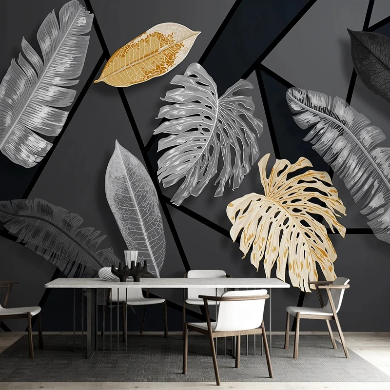 

Custom Photo Wallpaper 3D Light Luxury Plant Leaves Geometric Mural Living Room TV Sofa Background Wall Mural 3D Decor Stickers
