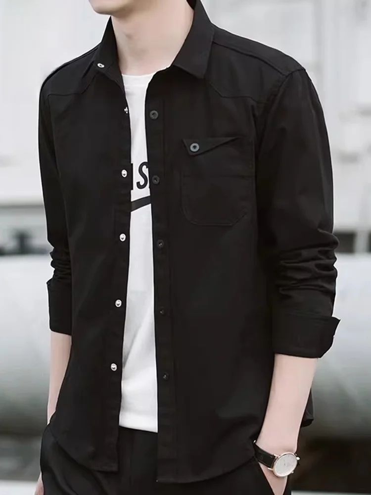 

Men's Bla Long Sve Cotton irt Casual Sle Spring New Faion Slim Fit Button up irt Youth Trend Spring 2024