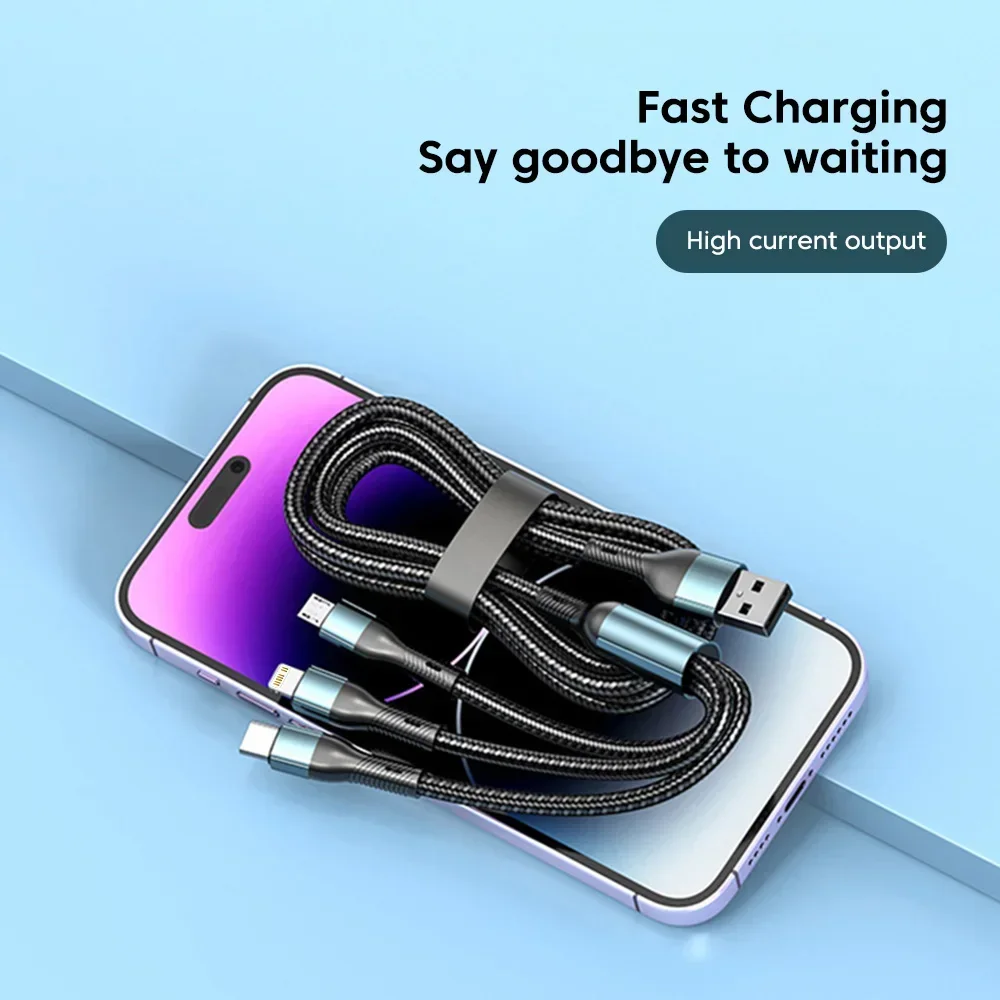 3 In 1 120W 6A Type C Super Fast Charging Cable For iPhone 16 15 14 Micro USB C Charger Data Cable