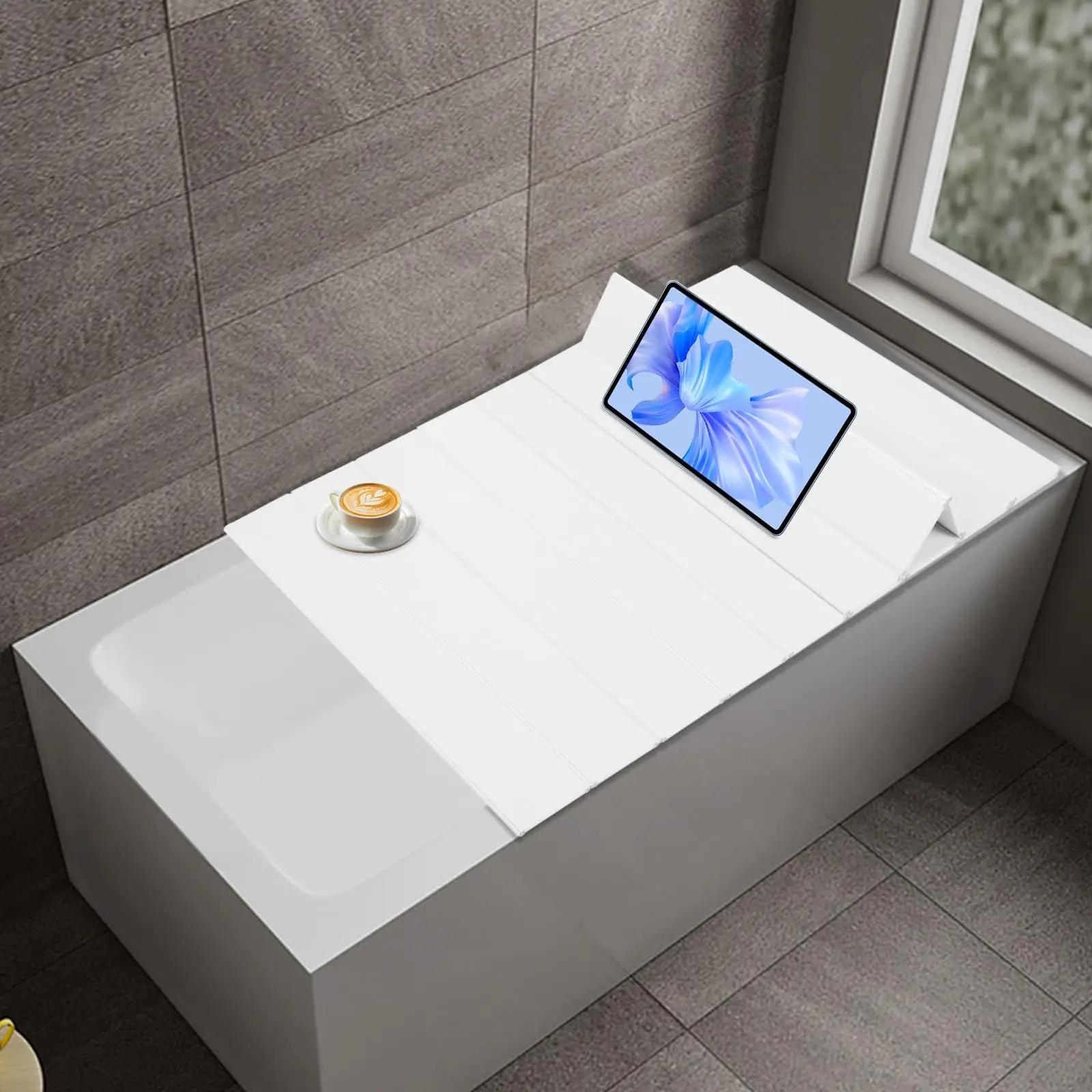 Cubierta para bañera 59.06*31,5*0,26 pulgadas, bandeja para bañera rectangular de carga de 5Kg/11,02Lb, cubierta aislante plegable para bañera, Pvc Shu