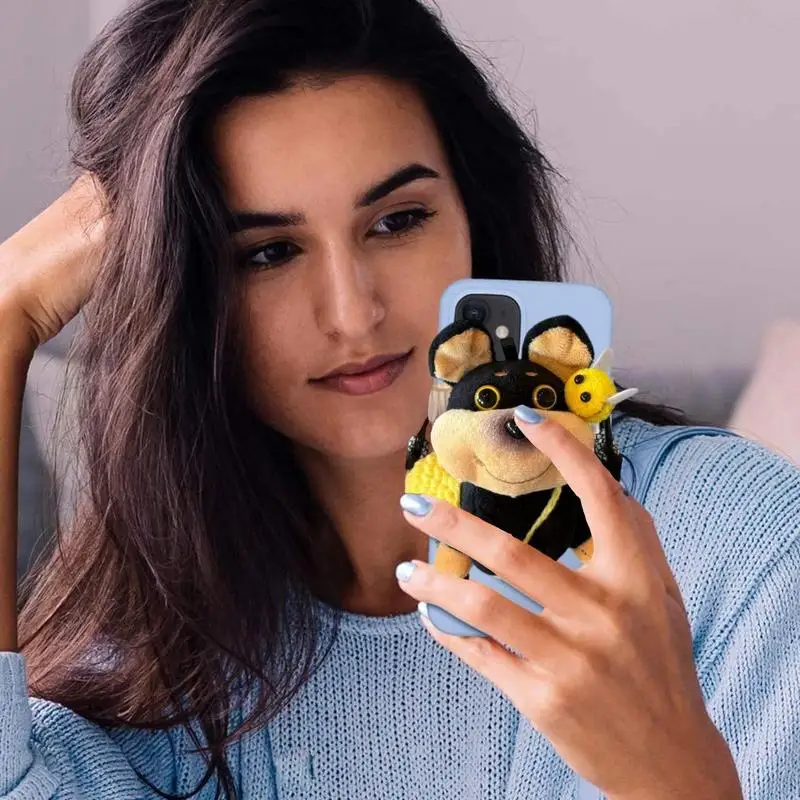 봉제 인형 휴대폰 랜야드, 봉제 꿀벌 강아지 휴대폰 거치대, 랜야드 장식, 휴대 목걸이, 만화 인형, 실내 휴대폰 백 클립