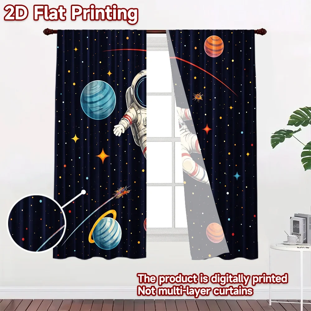 2D flat printing 2pcs Curtain Drapes Space Exploration Adventure Digital Printed Polyester Drapes Party Decorations Perfect for