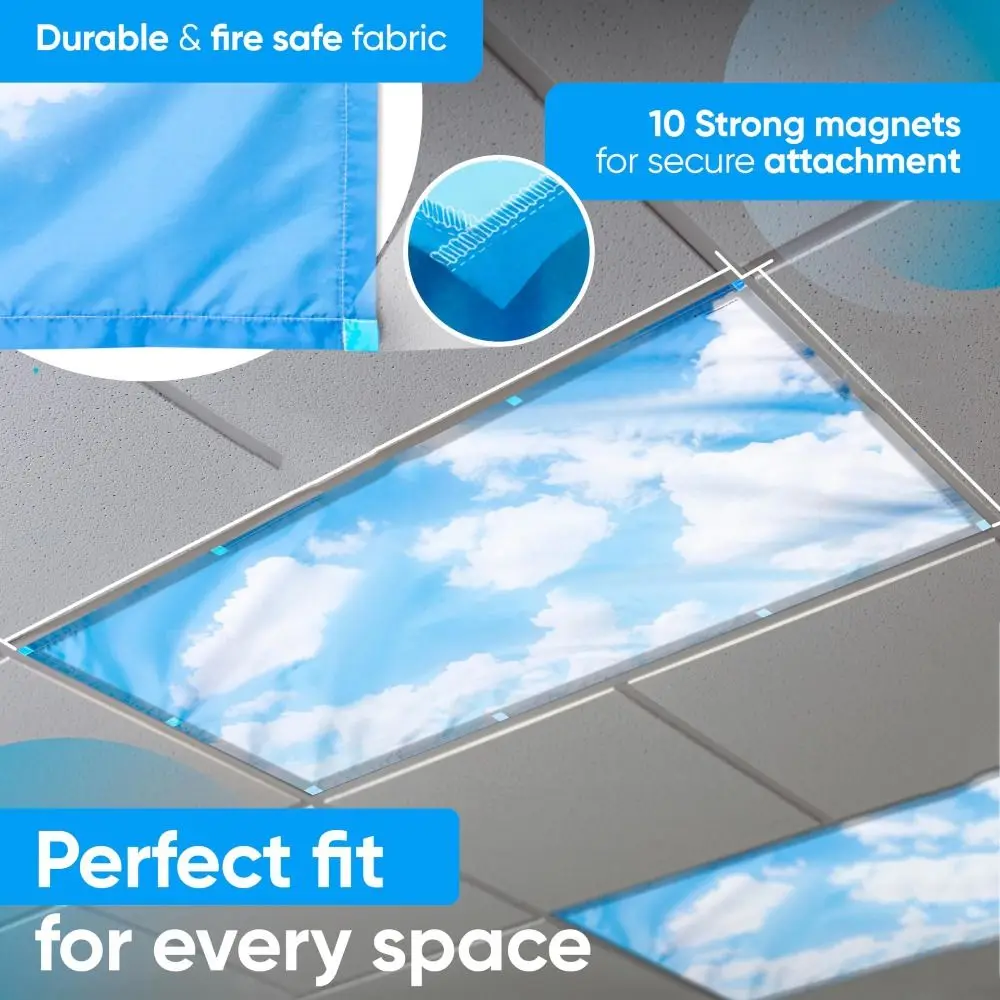 Eye-protective 120*60cm Lampshade Anti-glare 15 Styles Fluorescent Light Covers Cloud Sky Fabric Lampshade Offices